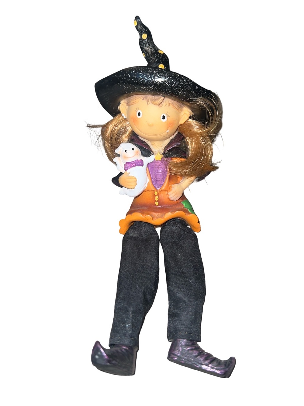 Halloween Shelf Sitting Witch Holding A Ghost